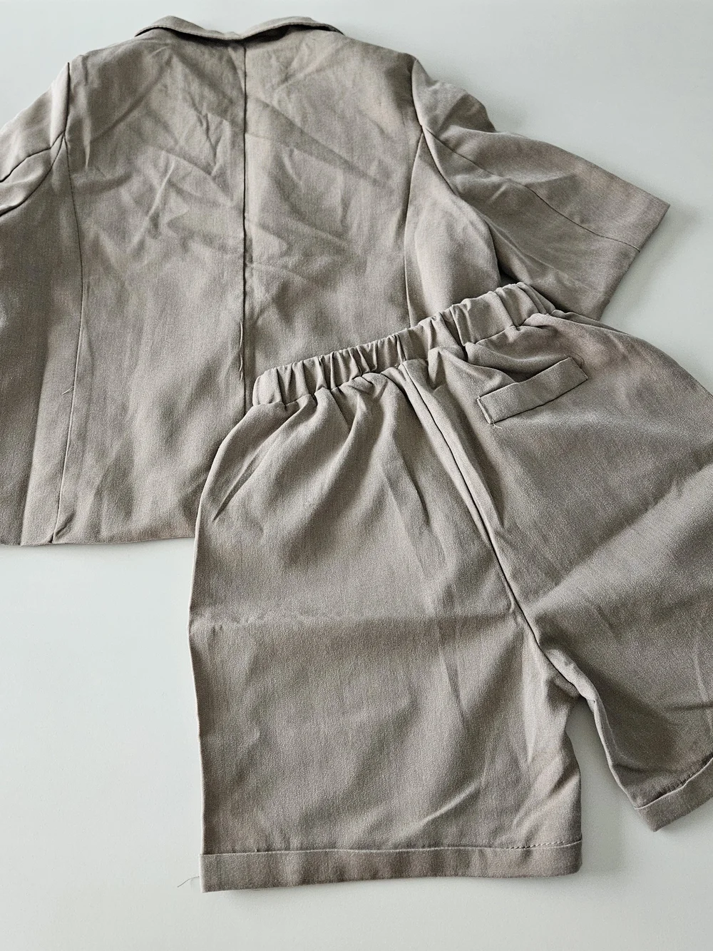 Two-Piece Beige Short Suit Set